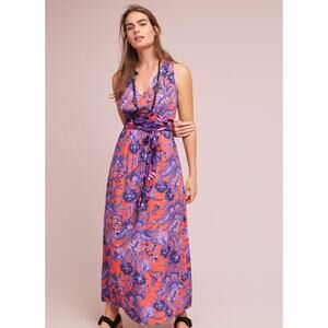 Anthropologie Maeve Macie Maxi Dress Sz 8 Floral Purple Red V-Neck NWT